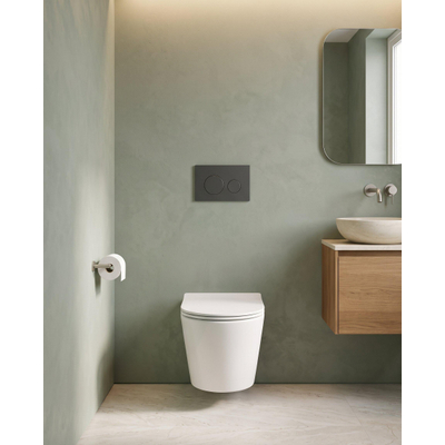 QeramiQ Dely Pack WC - 36.3x51.7cm - à fond creux - sans bride - réservoir encastré Geberit UP720 - abattant WC softclose 35 mm - plaque de déclenchement taupe - boutons ronds - blanc brillant
