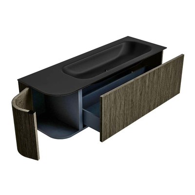 Mondiaz KURVE Badkamermeubelset - 135x46x40cm - 1 lade - 1 deur - wastafel solid surface - rechts - zonder kraangat - Shadow