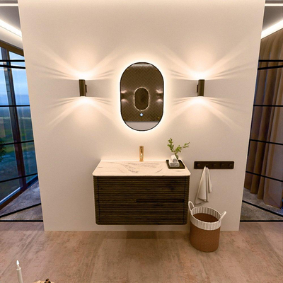 Mondiaz CIRO-DLUX Ensemble meuble de salle de bains - 90x45x50cm - plan vasque solid surface Nata - 1 vasque Centrale - 1 trou de robinet - 2 tiroirs - Shadow