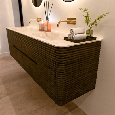 Mondiaz CIRO-DLUX Badkamermeubelset - 170x45x50cm - Solid surface wastafel Frappe - 2 wasbak Dubbel - zonder kraangaten - 4 lades - Shadow