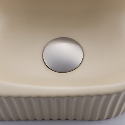 QeramiQ Fuente Ensemble de Lavabo - 40x21.5x12cm - gauche - strié - demi-rond - 1 trou de robinet - céramique - ensemble de robinet en acier inoxydable brossé - bouchon de vidange - siphon réduit - beige