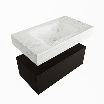 Mondiaz ALAN-DLUX Ensemble de meuble - 80cm - meuble Urban mat - 1 tiroir - Lavabo Cloud Opalo suspendu - vasque Centre - 1 trou de robinet
