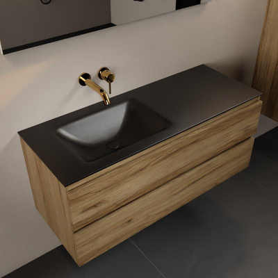 Mondiaz AIVY Ensemble de meuble - 120x45x50cm - 0 trous de robinet - 1 vasque Urban Solid surface - Gauche - 2 tiroirs - avec miroir - Melamine Chai