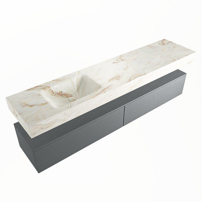 Mondiaz ALAN-DLUX Ensemble de meuble - 200cm - meuble Plata mat - 2 tiroirs - Lavabo Cloud Frappe suspendu - vasque Gauche - 0 trous de robinet