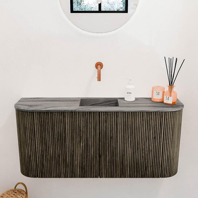 Mondiaz JOYA-DLUX 93.2cm meuble de toilette - arrondi gauche et droite couleur Shadow - Vasque FAYE position Milieu Sans trou de robinet couleur Sombra.