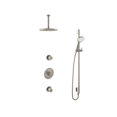 Hotbath Buddy IBS - Regendoucheset - 15cm plafondarm - 25cm ronde hoofddouche - 3 standen handdouche - glijstang - 2 stopkranen - geborsteld nikkel (RVS)