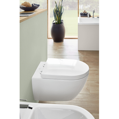 Villeroy & Boch Subway 2.0 wandcloset - 56cm - met Geberit inbouwreservoir - met Saniclass closetzitting QeramiQ Push Bedieningsplaat rechthoekige knoppen - zwart mat (glans wit)