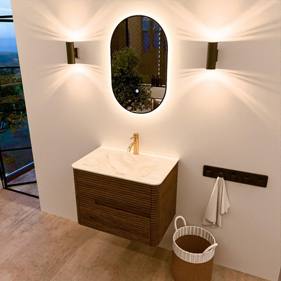 Mondiaz CIRO-DLUX Badkamermeubelset - 70x45x50cm - Solid surface wastafel Ostra - 1 wasbak Midden - 1 kraangat - 2 lades - Dusk