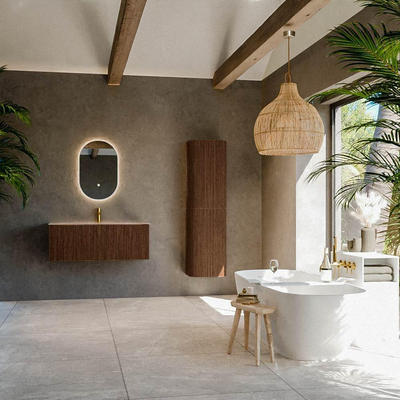 MONDIAZ KURVE-DLUX Meuble de salle de bains 110cm couleur Walnut avec 1 tiroir et 0 portes. Lavabo BIG MEDIUM Central 1 trou de robinet Saba.