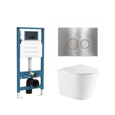 QeramiQ Dely Ensemble WC - réservoir encastré Qeramiq Flush - abattant slim - plaque de commande en métal inox - boutons ronds - blanc brillant