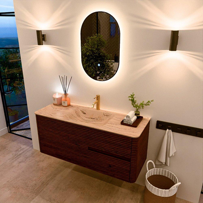 Mondiaz CIRO-DLUX Badkamermeubelset - 120x45x50cm - Solid surface wastafel Arena - 1 wasbak Midden - 1 kraangat - 2 lades - Ruby