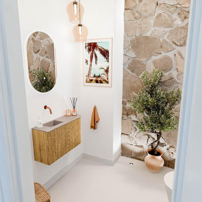 Mondiaz JOYA-DLUX 71.6cm toiletmeubel - ronding rechts kleur Oak - Wastafel FAYE positie Links Zonder kraangat kleur Saba.