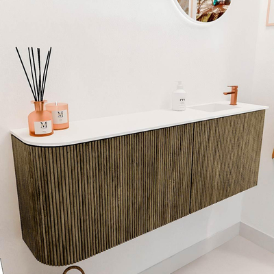 Mondiaz JOYA 111.6cm toiletmeubel - ronding links kleur Dusk - Wastafel FAYE positie Rechts 1 kraangat kleur Talc.