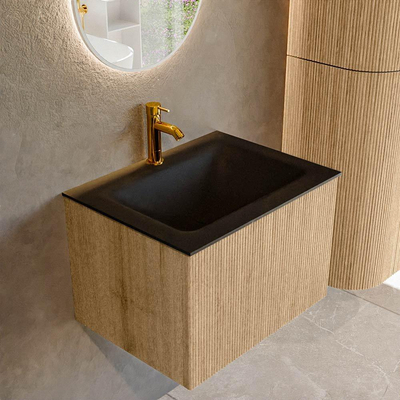 MONDIAZ KURVE 60cm badmeubel kleur Oak met 1 lade. Wastafel CLOUD midden 1 kraangat Urban.