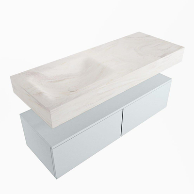 Mondiaz ALAN-DLUX Ensemble de meuble - 120cm - meuble Clay mat - 2 tiroirs - Lavabo Cloud Ostra suspendu - vasque Gauche - 0 trous de robinet