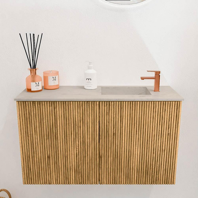 Mondiaz JOYA-DLUX 70cm toiletmeubel - kleur Oak - Wastafel FAYE positie Rechts 1 kraangat kleur Opalo.