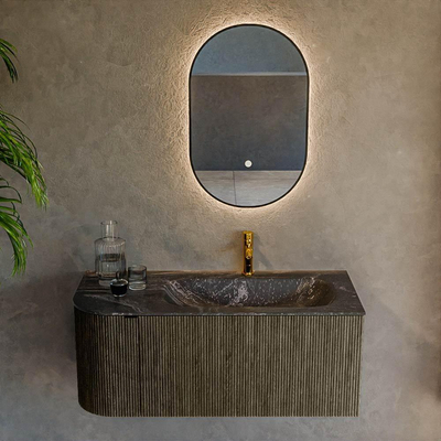 Mondiaz KURVE-DLUX Badkamermeubelset - 105x46x40cm - 1 lade - 1 deur - wastafel solid surface - rechts - 1 kraangat - Shadow