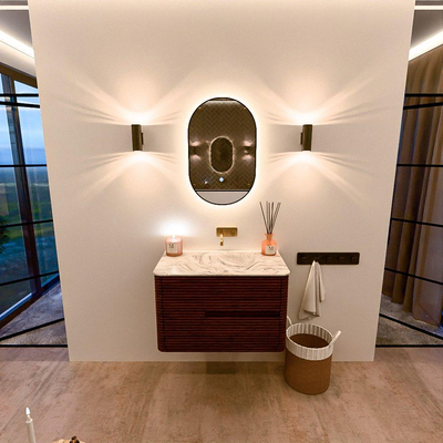 Mondiaz CIRO-DLUX Ensemble de meubles de salle de bains - 80x45x50cm - vasque Solid surface Glace - 1 lavabo au milieu - sans trous de robinet - 2 tiroirs - Ruby