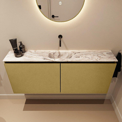 MONDIAZ TURE-DLUX Meuble toilette - 120cm - Oro - EDEN - vasque Glace - position centrale - sans trou de robinet