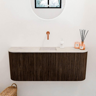 Mondiaz JOYA-DLUX 103.2cm toiletmeubel - ronding links en rechts kleur Walnut - Wastafel FAYE positie Midden Zonder kraangat kleur Ostra.