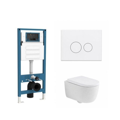 QeramiQ Dely Swirl Ensemble de toilette - réservoir encastré QeramiQ Flush - abattant 35mm - plaque de commande blanche mate en métal - boutons ronds - blanc mat