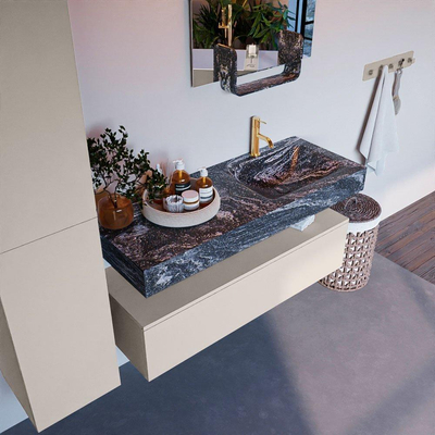 Mondiaz ALAN-DLUX Ensemble de meuble - 120cm - meuble Linen mat - 1 tiroir - Lavabo Cloud Lava suspendu - vasque Droite - 1 trou de robinet