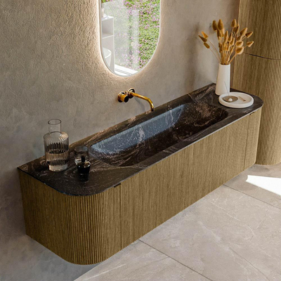 Mondiaz KURVE-DLUX Badkamermeubelset - 160x46x40cm - 1 lade - 2 deuren - wastafel solid surface - midden - zonder kraangat - Dusk