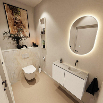 MONDIAZ TURE-DLUX 80cm toiletmeubel Talc. EDEN wastafel Ostra positie rechts. Zonder kraangat.