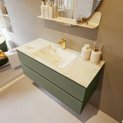 MONDIAZ VICA-DLUX Ensemble meuble de salle de bains - 110cm - meuble bas army - 2 tiroirs - lavabo encastré cloud centré - 1 trou de robinet - version haute 60cm - frape