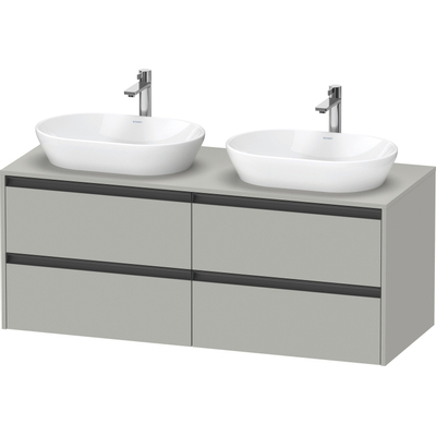 Duravit Ketho.2 Wastafelonderbouwkast - inclusief consoleplaat - met 4 laden - voor dubbele waskommen - 140x55x56.8cm - met handgrepen antraciet - betongrijs mat
