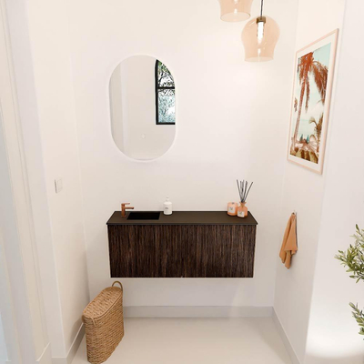 Mondiaz JOYA 100cm toiletmeubel - kleur Walnut - Wastafel FAYE positie Links 1 kraangat kleur Urban.