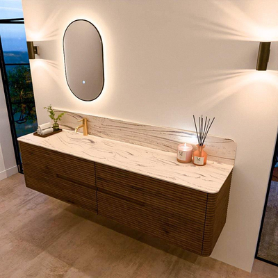 Mondiaz CIRO-DLUX Badkamermeubelset - 190x45x50cm - Solid surface wastafel Nata - 1 wasbak Links - 1 kraangat - 4 lades - Dusk