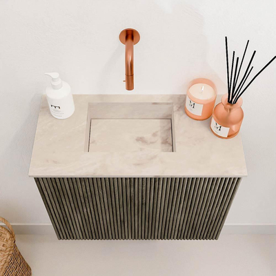 Mondiaz JOYA-DLUX 50cm toiletmeubel - kleur Shadow - Wastafel FAYE positie Links Zonder kraangat kleur Frappe.
