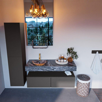 Mondiaz ALAN-DLUX Ensemble de meuble - 120cm - meuble Dark grey mat - 2 tiroirs - Lavabo Cloud Lava suspendu - vasque gauche - 1 trou de robinet