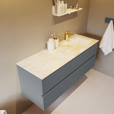 Mondiaz VICA-DLUX ensemble de meuble de salle de bain - 130cm - meuble sous-vasque plata - 2 tiroirs - lavabo encastré cloud droite - 1 trou de robinet - miroir modèle spot - version XL 60cm haut - ostra