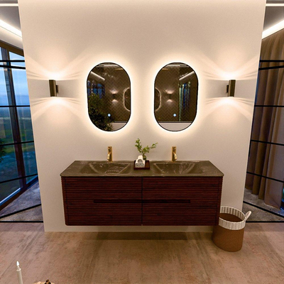 Mondiaz CIRO-DLUX Badkamermeubelset - 150x45x50cm - Solid surface wastafel Lava - 2 wasbak Dubbel - 2 kraangaten - 4 lades - Ruby