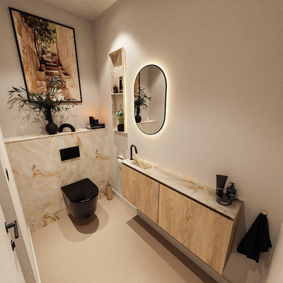 MONDIAZ TURE-DLUX 120cm toiletmeubel Washed Oak. EDEN wastafel Frappe positie links. Met 1 kraangat.