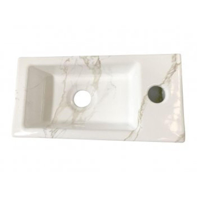 Wiesbaden mini-rhea ensemble de lavabo droit 36x18x9cm aspect marbre carrara blanc avec robinet lave-mains amador acier brossé