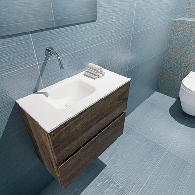 MONDIAZ ADA Toiletmeubel 60x30x50cm met 0 kraangaten 2 lades dark brown mat Wastafel Lex links Solid Surface Wit