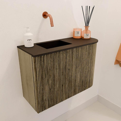 Mondiaz JOYA 61.6cm toiletmeubel - ronding rechts kleur Dusk - Wastafel FAYE positie Links Zonder kraangat kleur Urban.