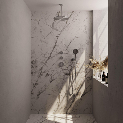 Brauer Douche pluie encastrable brossé - douche principale 30cm - bras plafond 20cm - 3 boutons sculptés - douchette ronde 3 positions - PVD - inox brossé