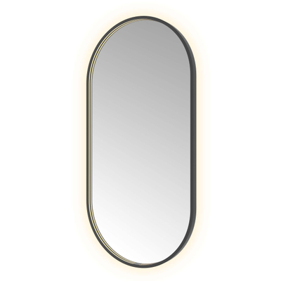 Hotbath &MORE Spiegel Oval - 60x120cm - direct en indirect LED - spiegelverwarming - dimbaar - met afstandsbediening - PVD - geborsteld zwart