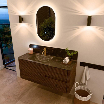 Mondiaz CIRO-DLUX Badkamermeubelset - 120x45x50cm - Solid surface wastafel Lava - 1 wasbak Links - 1 kraangat - 2 lades - Dusk