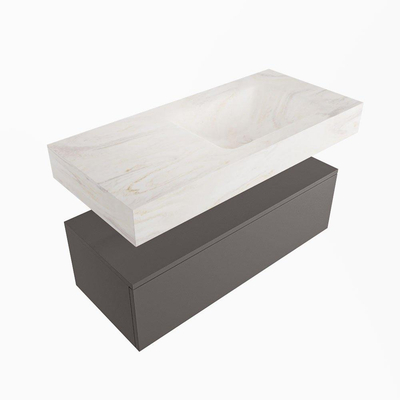 Mondiaz ALAN-DLUX Ensemble de meuble - 100cm - meuble Dark grey mat - 1 tiroir - Lavabo Cloud Ostra suspendu - vasque Droite - 1 trou de robinet