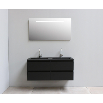 Basic Bella Meuble salle de bains avec lavabo acrylique avec miroir et éclairage Noir 120x55x46cm 2 trous de robinet Noir mat
