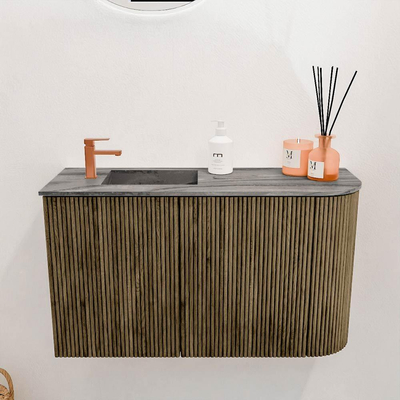 Mondiaz JOYA-DLUX Meuble de toilette 71,6cm - arrondi droit couleur Dusk - Vasque FAYE position Gauche 1 trou de robinet couleur Sombra.