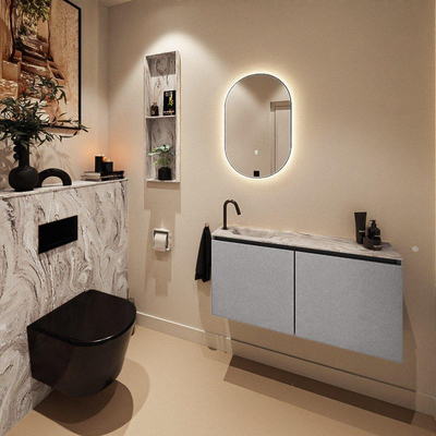 MONDIAZ TURE-DLUX 100cm toiletmeubel Plata. EDEN wastafel Glace positie links. Met 1 kraangat.