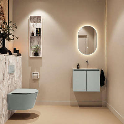 MONDIAZ TURE-DLUX Meuble de toilette 60cm Greey. Lavabo EDEN Glace position à droite. Sans trou de robinet.