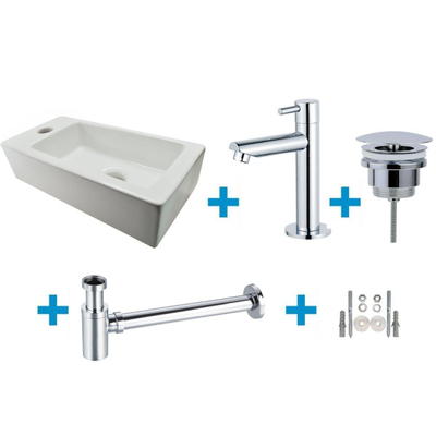 FortiFura Calvi Pack Lave-mains - 1 trou de robinet - gauche - robinet Noir mat - Blanc
