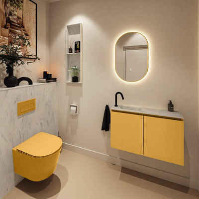 MONDIAZ TURE-DLUX Meuble toilette - 80cm - Ocher - EDEN - vasque Opalo - position gauche - 1 trou de robinet